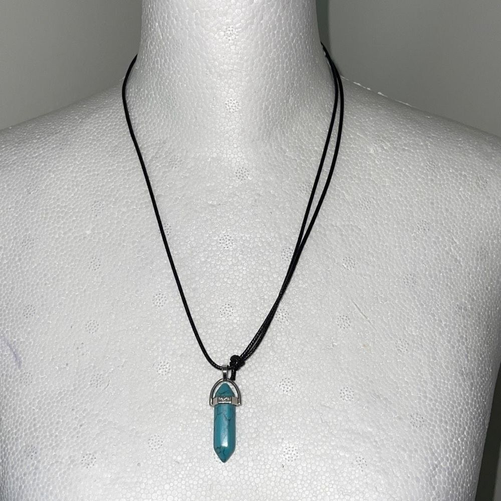 Turquoise Gemstone Hexagonal Pointed Bullet Pendant Adjustable Boho‎ Necklace